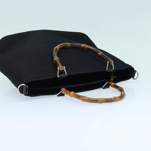 GUCCI Bamboo Hand Bag Canvas 2way Black Gold - Picture 7 of 15